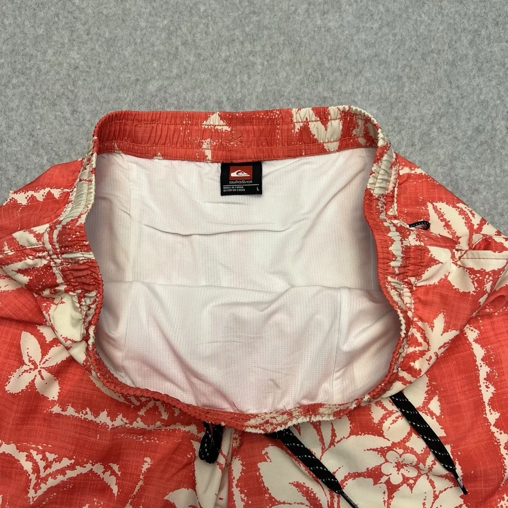 Quicksilver Swim Trucks Men Large Red AOP Geometric Floral Drawstring Surf Beach